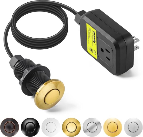 Garbage Disposal Air Switch Kit Sink Top Waste long Stainless Steel Brushed Gold