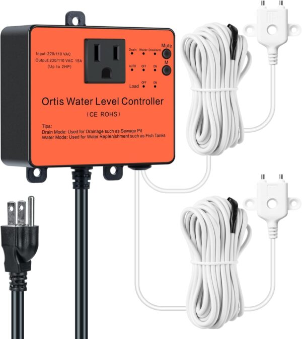 Hi-Lo Sump Pump Switch, Ortis Electronic Adjustable Float Switch Controller with Dual Sensors