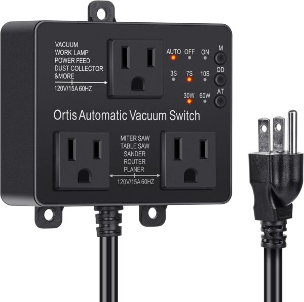Automatic Vacuum Switch with Extra Outlet for Using More Power Tools Black