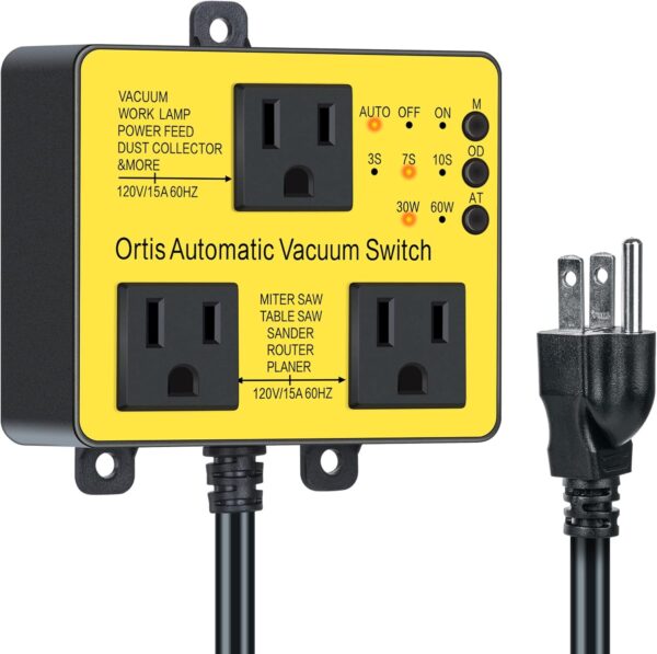 Automatic Vacuum Switch with Extra Outlet for Using More Power Tools Yellow